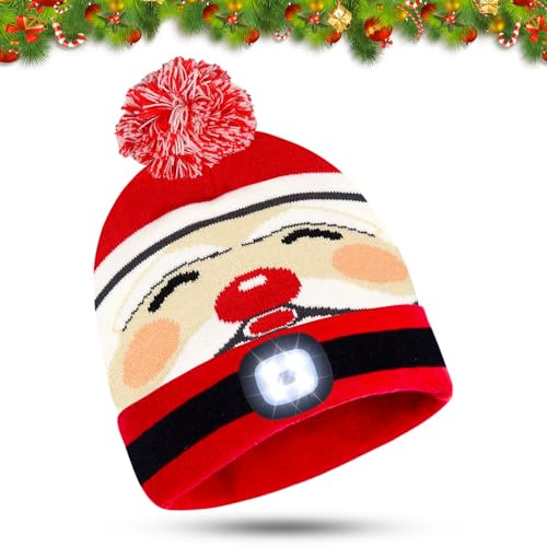 Capgoost LED Weihnachtsmützen, Nikolausmütze, Nikolausmütze mit leuchtendem, Warme Mütze mit Licht, Weihnachtsmann Mütze, Leuchtende-Weihnachtsmütze für Weihnachtsfeier Damen Herren Erwachsene Kinder