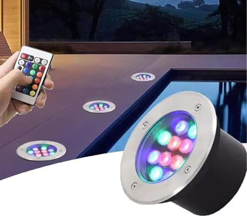 QICBYING Faretto Subacquei - Luci LED Sommergibili per Piscina, Lampada da Giardino con Cambio Colore RGB, Faretto per Laghetto in Acciaio Inossidabile Impermeabile IP68(12V,3w)