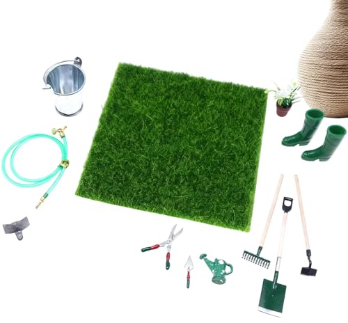 xyensy Piccoli attrezzi da giardino – Figure con rastrello e pala | 12 pezzi strumenti per la fattoria | per bambini collezionisti Natale compleanno festa patio casa fotografia fai da te