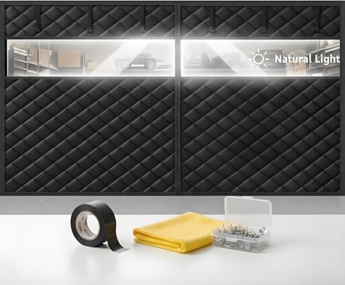 Tenda per Porta Garage con Finestra EVA, Barriera Termica per Officina, Chiusura Magnetica Antifreddo, Telo Coibentato Impermeabile (Nastro 4cm)(Nero,Fits 250 X 215 CM Door)