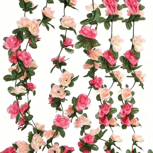 VOOSFSIE 2 Pcs 480 cm Double Color Artificial Silk Rose Garland Vines Hanging Vine Garland Artificial Flowers, Fake Floral Garlands for Outdoor Indoor Wedding Wall Ceremony Wedding Home Decoration