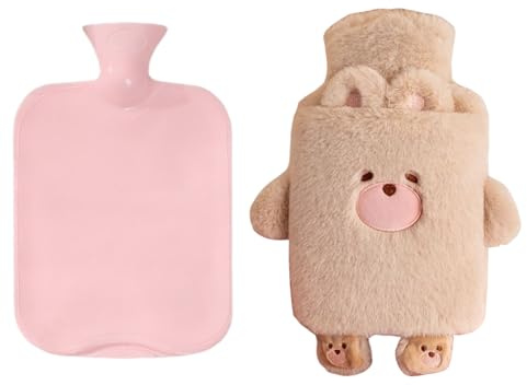 Fluffig varmvattenflaska – plysch, 9,84 x 7,09 x 0,98 tum, söt magvärmare, mjukt plyschöverdrag | lugnande värmeterapi-påse i tecknad design, djur-varmvattenpåse för att lindra kramper,