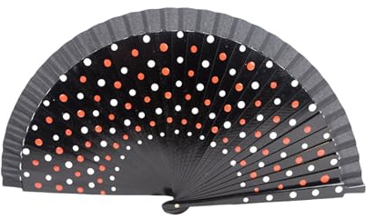 Tsophreniq Modischer spanischer Flamenco Fächer aus Holz, Handfächer, Elegantes Vintage Punktmuster, faltbar, für Kostüme, Partys, Dekorationen, Tanz