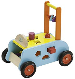 Vilac 1006S - Carro de Paseo 3 en 1: Carrito para Caminar, transportador y Mesa de Juego multiactividad