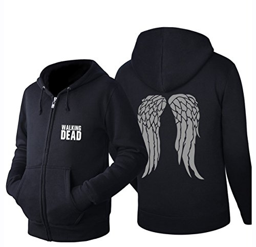 Fuman Daryl huvjacka dixon vingar huvtröja pullover huvjacka sweatjacka dragkedja, svart, M