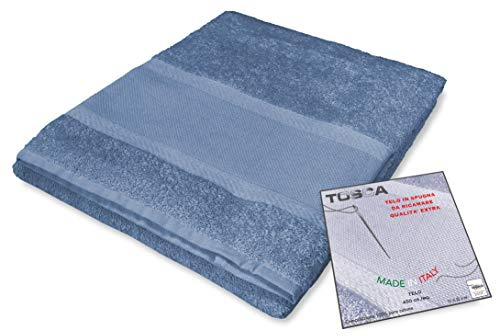 tex family Toalla Baño Tosca – 100% Algodón 450 gsm, Rizo para Bordar Punto de Cruz (Tela Aida), 100×125 cm – Azul Avión