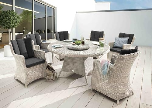 Destiny Sitzgruppe Luna 6 Sessel + Tisch Ø150x75cm+Drehteller, Vintage weiß