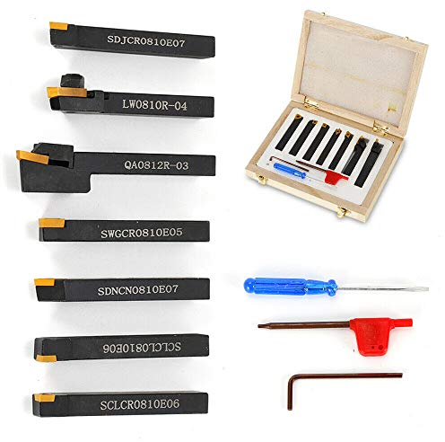 Wendeplatten, 7 tlg Allgemeine Drehmeißel Satz 8 x 8 mm Hartmetall Klemmhalter Drehmeissel für Drehmaschine