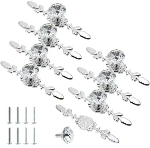 Cjueiom Crystal Cupboard Door Handles 116mm, 8 Pack | Diamond Drawer Knobs with Plate, Wardrobe Glass Knobs, Decorative Cabinet Knobs, For Chest of Drawers