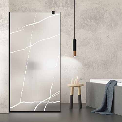 Aqua Roy Schwarz, Modell Marmor Weiß, Größe 70 cm ab 70/80/90/100/110/120, Walk in Duschwand 8 mm Satin Glas, mit NANO-beschichtetem sandgestrahltem Muster (70x195 cm)