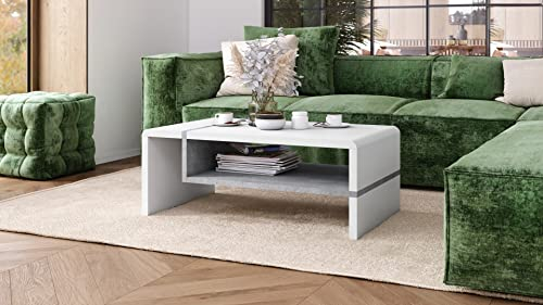 designimpex Folk Couchtisch Weiß matt/Beton 100x60x40 cm mit praktischer extra Ablage modern stabil Wohnzimmertisch Beistelltisch Sofatisch Zeitloses Design platzsparend Wohnzimmer kleine Räume