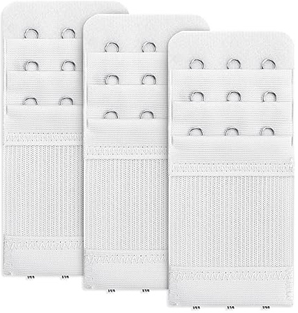 3 Pieces Bra Strap Extenders 3 Hook 3 Row Soft Stretchy Bra Extender Extension Comfortable Women's Brassiere Extenders (White)
