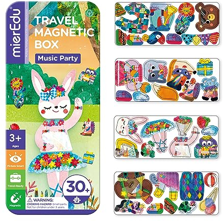 mierEdu Magnetspiel Box Musik & Tiere – Magnetspiel ab 3 Jahre, Lernspiel für unterwegs mit 2 Szenen & 37 Magneten – Montessori Spielzeug, Beschäftigung für Kinder im Auto, Flugzeug & Bahn