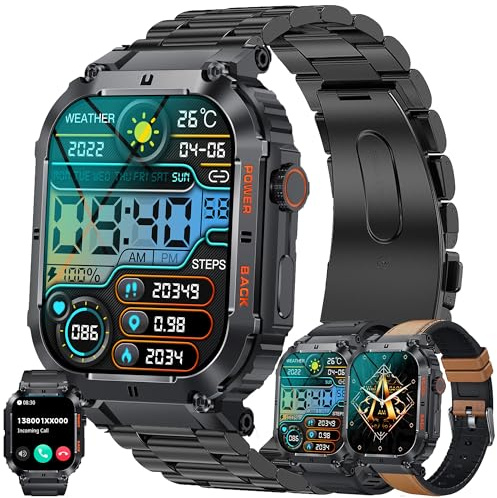 LWEARKD 1,96” Smartwatch Uomo Chiamate e Risposta Bluetooth, 3 Bracciali, 123 Sport Smartwatch Cardiofrequenzimetro Pressione Sanguigna Monitoraggio del Sonno Orologio Fitness per Android iOS (Nero)