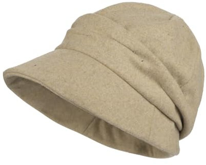 Ballonmütze Winter mit Schirm Wintermütze Filz Warm Baskenmütze Elegant Vintage Schiebermütze Windschutz Newsboy Mütze Künstler Barett Cap Schirmmütze für Damen Mädchen Wandern Outdoor Beige