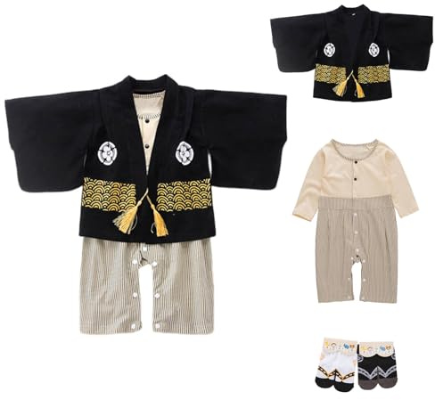 YOOCHUENG Baby Kimono Neonato Giapponese per Carnevale,Manica Lunga Cotone | Morbido Cotone,Design Tradizionale Giapponese,Bottoni a Pressione,Costume Carnevale Neonati con Calzini,Regalo per Neonati