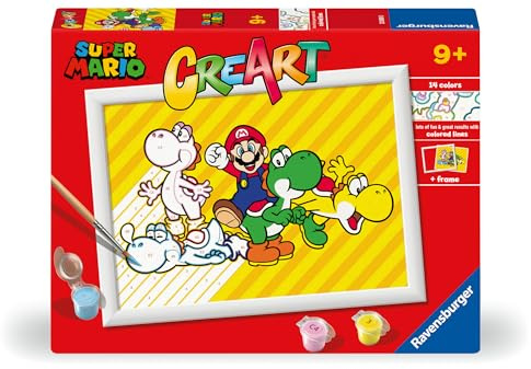 Ravensburger CreArt : Super Mario — Peinture avec Chiffres pour Enfants de 9 Ans et Plus, kit de Peinture avec Planches, Cadre, Pinceau et Couleurs Inclus, 25 x 18,30 cm, idées Cadeaux