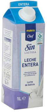 Makro Chef Leche Sin Lactosa - Desnatada, Entera y Semidesnatada - Pack de 6 x 1L | Leche de Galicia | Especial Hostelería (1 CAJA 6 L., Leche Entera Sin Lactosa Makro Chef)