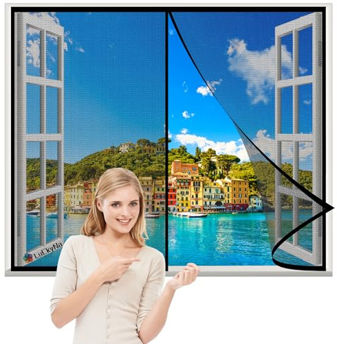 Magnet Fliegengitter Fenster Fliegengitter Fenster Mückengitter 60x80cm Schwarz Selbstklebend Insektenschutz Magnetischer Fliegengitter-hält Insekten draußen und lässt frische Luft für Türen Fenster