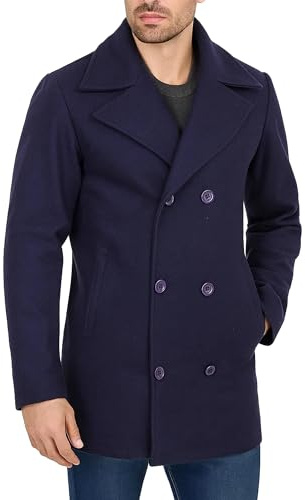Fashion_First Mens Wool Blend Navy Blue Double Breasted Peacoat