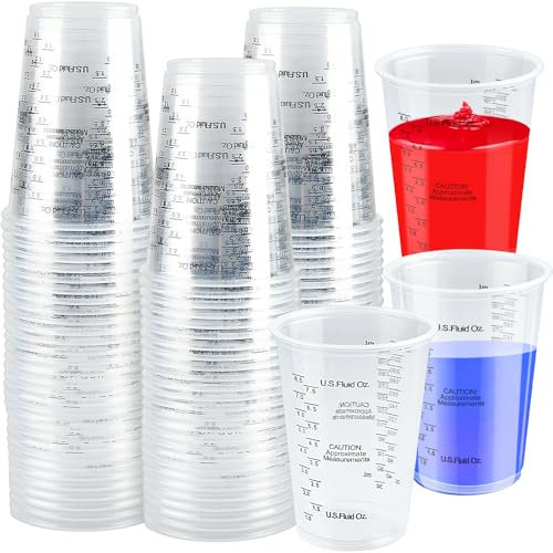 Akamino 100 Pcs Plastic Measuring Cups, 240ml/8oz Clear Paint Mixing Cups with Double-Sided Scale,Graduated Liquid Cups Bulk for Pigment Mixing,Craft,Kitchen,Lab