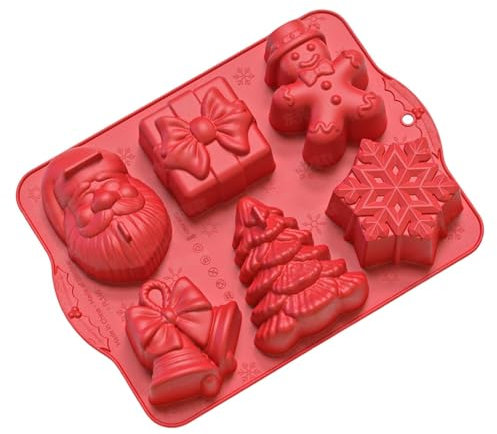 Gwtdtoad Weihnachten Silikonform 6 Mulden Weihnachtsmann Weihnachtsbaum Glocken Kuchenform Silikon Weihnachts Schokoladenform Für Kekse, Pudding, Dessertschokolade