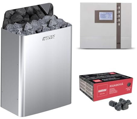 Harvia The Wall Poêle pour sauna avec commande EOS ECON et pierres de sauna 400 V (chromé, 9 kW)