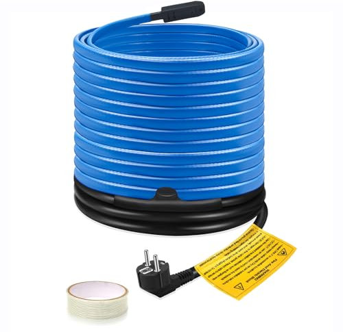 Ci-Fotto - Cavo riscaldante autoregolante (12 m, 17 W/m) con termostato integrato per la protezione di tubi dell'acqua, tubi in metallo/plastica, grondaie, tubi esterni