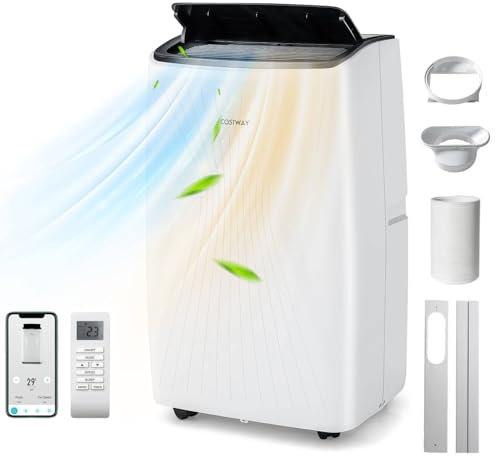 Aire acondicionado portátil 6 en 1 de 12000 BTU con calentador, deshumidificador, ventilador, aplicación inteligente WiFi, control remoto, patrón curvado, modo de suspensión, 3 velocidades de