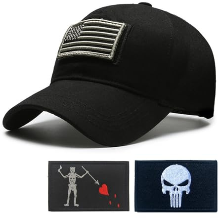 YUSENGMOO Gorra de béisbol negra con la bandera de Estados Unidos, gorra de béisbol con apliques bordados, deportes casuales al aire libre, correr, pesca, sombrero + parche, 8 (Reino Unido), L