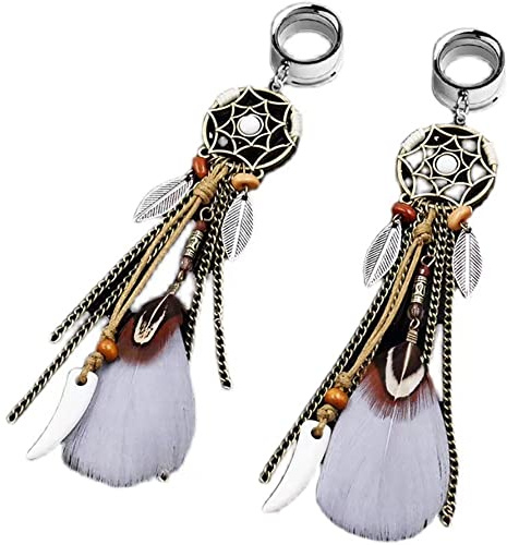 Plugs For Ears,Ear Tunnels2Pieces Dangle Ear Gauges Ear Flesh Tunnel Plugs Feather Tassel Ear Reamer Piercing Expander Body Jewelry for Women 6mm-25mm(8mm)