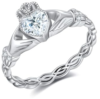 Claddagh Bague de Claddagh pour femme en argent sterling 925 avec nœud celtique - Cadeau pour femme, fille, mère, épouse, Métal précieux, Aucune pierre précieuse