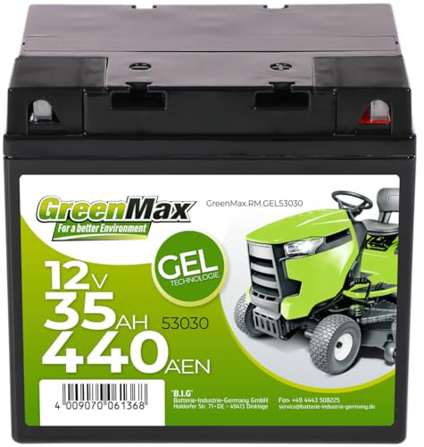GreenMax Gel 53030 12V 35Ah 440A/EN Rasentraktor Batterie Starterbatterie für Aufsitzmäher wartungsfrei