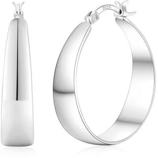ABPBA Creolen Silber 925, 8MM Breite Hypoallergene Creolen Silber für Damen, Leichte Dicke Groß Ohrringe für Damen 30/40/50/60MM