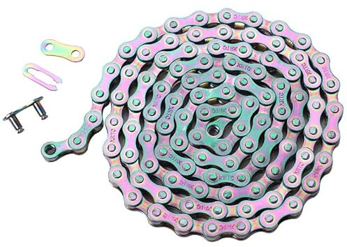 ZHAOQIN Fahrradkette 1-Gang-Fahrradkette, Regenbogenfarbe, Single-Speed-Fahrradkette, 104 Glieder, MTB/Rennrad-Ersatz-Fahrradteile Fahrrad Kette