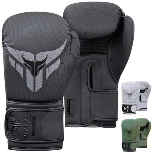 Guantes Boxeo 10, 12, 14, 16 oz — Guantes Golpeo con Palma de Malla Ventilada Guantes de Entrenamiento | Guantes MMA, Muay Thai y Kickboxing para Hombres y Mujeres (Negro, 14-oz)