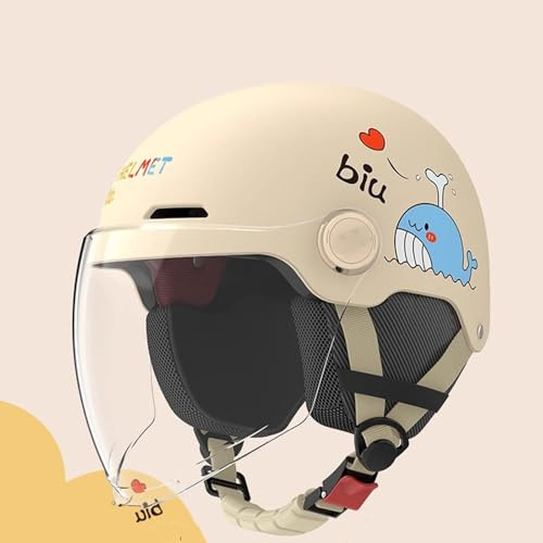 QJWMatic Niedlicher 3/4-Motorrad-Halbhelm für Kinder, Straßen-Elektrorollerhelm mit Visier für Jungen und Mädchen, ECE-Zulassung für 3–16-jährige Moped-ATV-Helm E,48-55CM