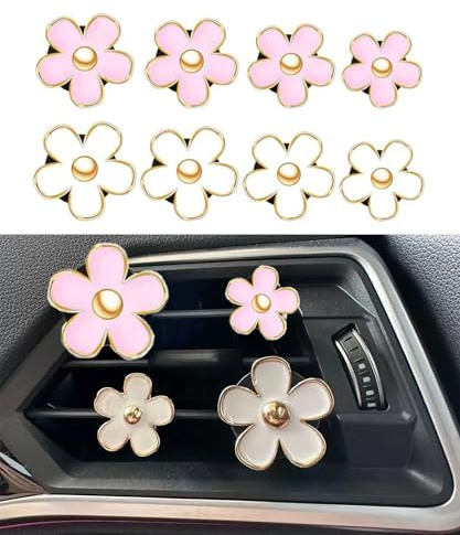 Xibao 8PCS Auto Zubehör Innenraum Frauen,Gänseblümchen Blume Auto Lufterfrischer Clip,Autozubehör Innenraum,Geeignet für Allgemeine Modelle wie Limousinen,Autos,Lastwagen,SUVs,Wohnmobile