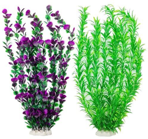 20.47 Inch Tall Aquarium Plants – Large Lifelike Artificial Fish Tank Decorations, 2 Pcs Fish Tank Plants Plastic，Durable & Safe for Freshwater/Saltwater Aquariums (Green (Style D))