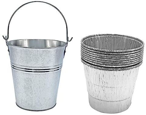 Gatuida Set Secchio Grasso Barbecue con 10 Rivestimenti in Alluminio USA e Getta, per Raccolta Grasso Barbecue All'aperto, Maniglia Portatile e Facile Pulizia