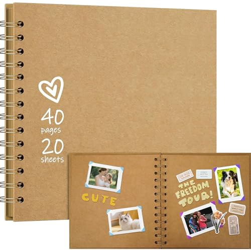 DIY Álbum de Recortes, Álbum de Fotos Scrapbooking DIY, Papel Kraft Rígido, Libro de Recuerdos Fotográficos, Con 40 páginas en blanco, 17.78 x 17.78 cm, Marrón