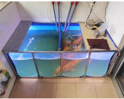 Rygcrud Estanques Elevados Grandes para Peces, Piscina De Acuario con Ventana Transparente Y Estructura De Acero, Tanque De Agua para La Cría De Koi, Fácil De Instalar(140x70x61cm)