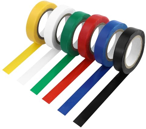 6 Piezas 6 Colores Cinta Adhesiva Aislante, Cinta Eléctrica, Rollos de Cinta Aislante de PVC de 16 mm,Cinta Aislante de Colores Longitud total 15 m para proteger, agrupar y reparar cables