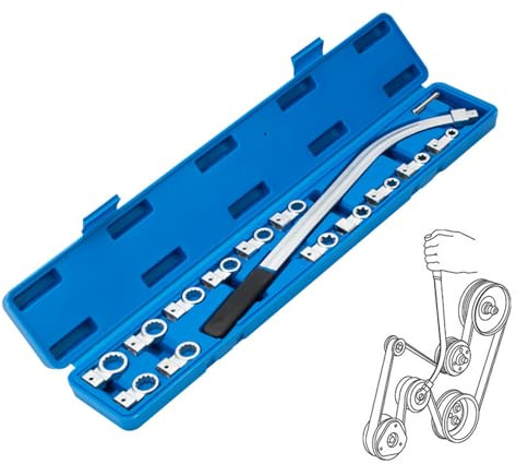 15pcs engine belt wrench Set Auxiliary Universal Idler Belt Tensioner Pulley Removal Tool Kit Timing Belt Tensioning Nut Bolt Remover Nut Screw Accessories with Storage Case,Ideal Idler Belt Tensione