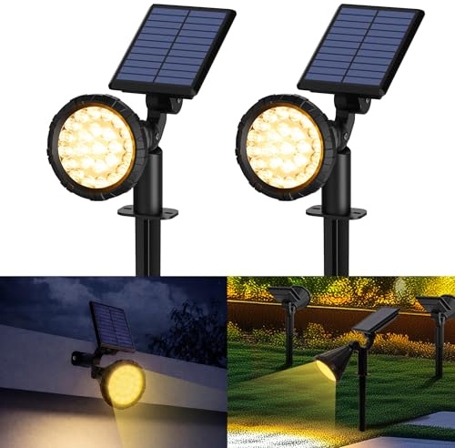 Solpex Focos Solares para Exteriores, IP65 ImpermeableLuces Solares para Jardín, 25 Ledes luces de Camino, para Caminos, Jardines, Cercas (Blanco Cálido, 2 Unidades)