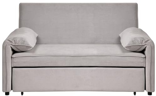 Beliani Sofa mit Schlaffunktion 2-Sitzer aus Stoff Ausziehbare Couch für 2 Personen Grau Horma