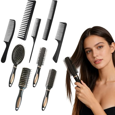 Juego de 9 cepillos para el pelo, varios estilos, cepillo para el pelo, antiestático, peine de masaje, cepillo de bordes, juego de cepillos para el cabello, peine para hombres y mujeres para uso