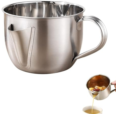 Separatore di grasso con design a doppio beccuccio, separatore per salsa in acciaio inox con coperchio, separatore per salsa in acciaio inox, brocca per brodo, zuppe, stufato e arrosto (senza