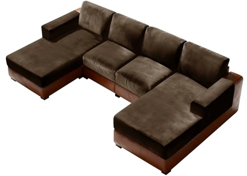 Sfcover Sofabezug U Form Stretch Samt Ecksofa Bezugsset Universal Sofabezug Polsterbezug Sektional Sofa Cover L Shape Couchbezug Mit Sesselbezügen (karamell,Universal 10pcs Set)