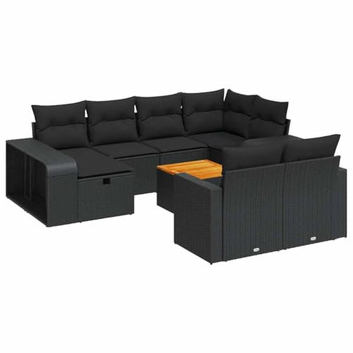pokgdf Gartensofa Set mit abnehmbaren Bezügen, Gartenmöbel Set PE Rattan Sofa und Tisch, 11-TLG. Garnitur für Terrasse mit Fußhocker und Tisch in Schwarz